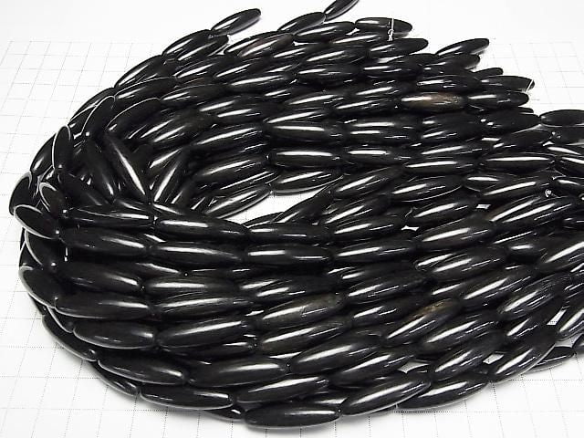 Buffalo Horn Rice, 30x8x8mm, Black, 1-strand beads (approx. 15 inches/36 cm)