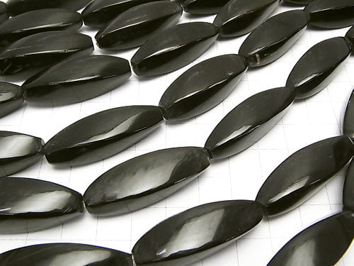 Buffalo Horn 4-Faceted Twist Faceted Rice, 35x12x12mm, Black, Half or 1-Strand Beads (approx. 13 inches/32 cm)