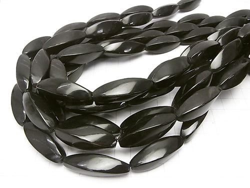 Buffalo Horn 4-Faceted Twist Faceted Rice, 35x12x12mm, Black, Half or 1-Strand Beads (approx. 13 inches/32 cm)