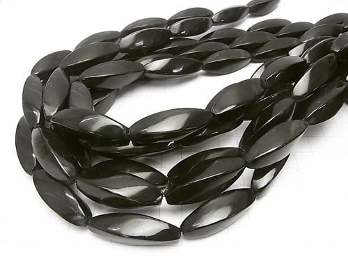 Buffalo Horn 4 Faceted Twist Faceted Rice 35 x 12 x 12 black half or 1 strand beads (aprx. 13 inch / 32 cm)