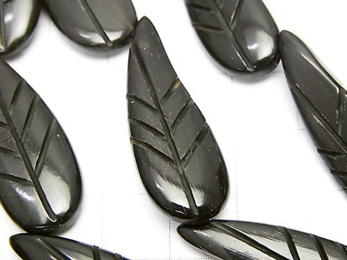 1strand $9.79! Buffalo Horn Leaf 33x12x5 Black 1strand beads (aprx.15inch / 36cm)