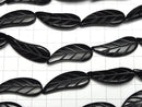 Buffalo Horn Leaf 34x13x5mm Black half or 1strand beads (aprx.15inch/36cm)