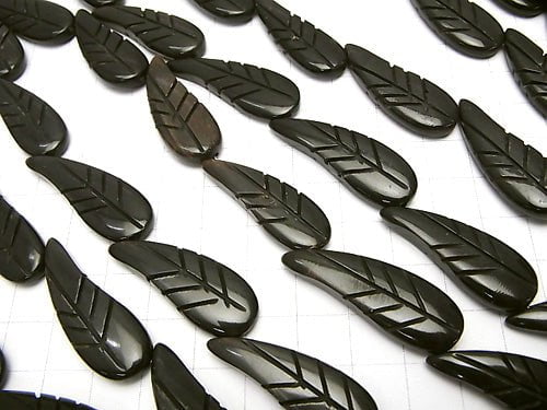 1strand $9.79! Buffalo Horn Leaf 33x12x5 Black 1strand beads (aprx.15inch / 36cm)