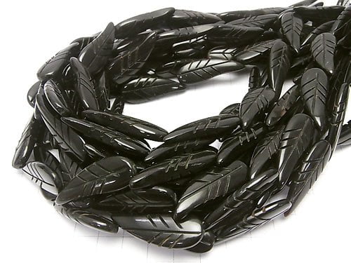 1strand $9.79! Buffalo Horn Leaf 33x12x5 Black 1strand beads (aprx.15inch / 36cm)