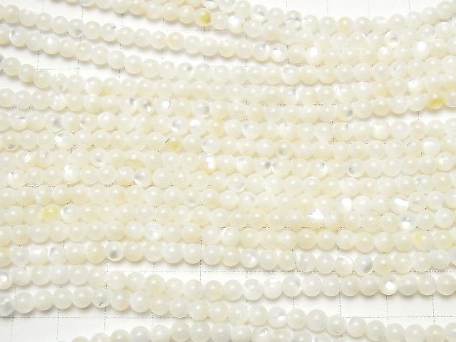 [Video] High Quality White Shell (Silver-lip Oyster) AAA Round 4mm 1strand beads (aprx.15inch / 37cm)