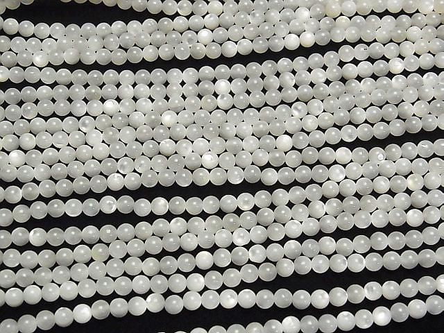 [Video] High-quality white shell (Silver-lip Oyster) AAA Round 4mm 1-strand beads (approx. 15 inches/36 cm)