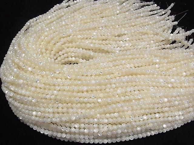 [Video] High-quality white shell (Silver-lip Oyster) AAA Round 4mm 1-strand beads (approx. 15 inches/36 cm)