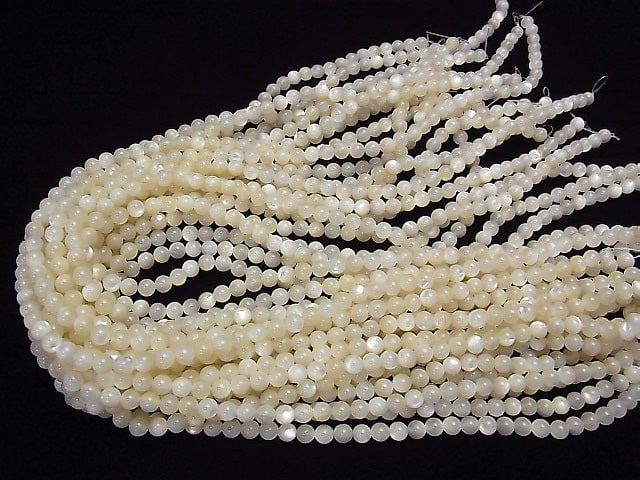 [Video] High Quality White Shell (Silver - lip Oyster) AAA Round 5mm 1strand beads (aprx.15inch / 37cm)