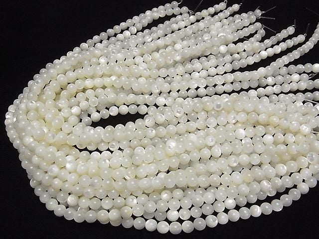 [Video] High-quality white shell (Silver-lip Oyster) AAA Round 6mm 1-strand beads (approx. 15 inches/36 cm)