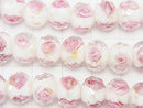 Lampwork Beads Faceted Button Rondelle 10x10x7mm with rose pattern [white x silver] half or 1strand beads (aprx.14inch / 34cm)