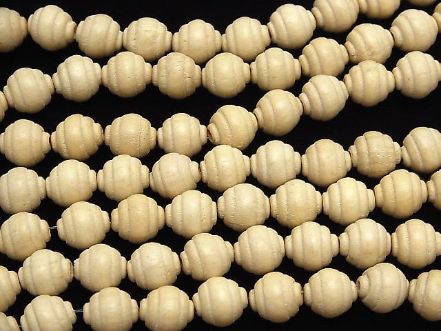 Whitewood Line Carved Rice 11x11x11mm 1strand beads (aprx.15inch/38cm)