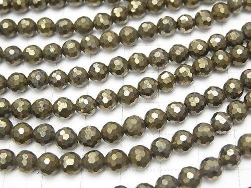 High Quality!  Pyrite AAA 128Faceted Round 6mm half or 1strand beads (aprx.15inch/37cm)