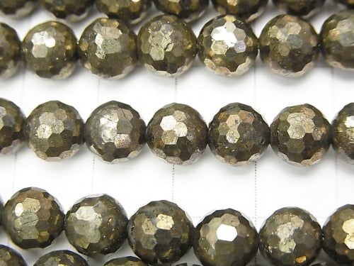 High Quality!  Pyrite AAA 128Faceted Round 8mm half or 1strand beads (aprx.15inch/37cm)