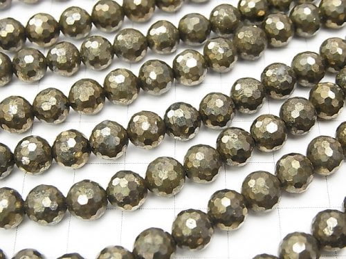 High Quality!  Pyrite AAA 128Faceted Round 8mm half or 1strand beads (aprx.15inch/37cm)