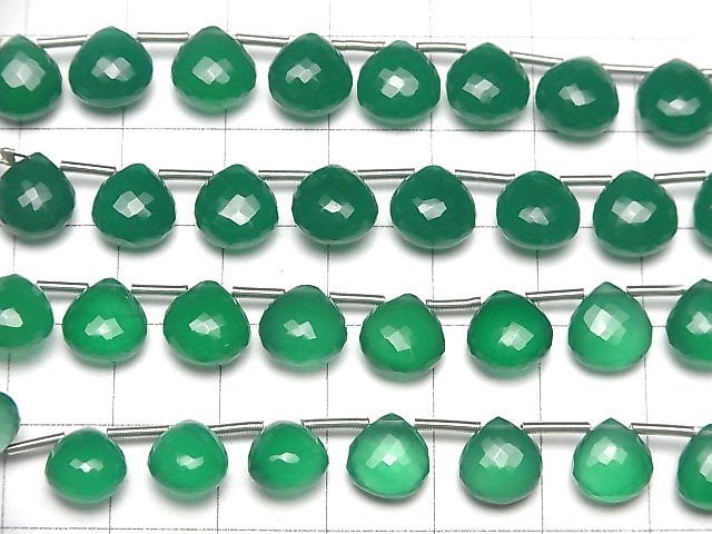 [Video] MicroCut High Quality Green Onyx AAA Chestnut Faceted Briolette 1strand (8pcs )