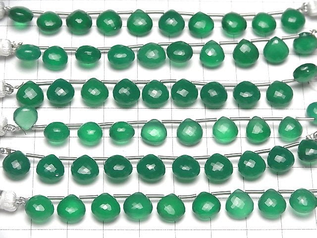 [Video] MicroCut High Quality Green Onyx AAA Chestnut Faceted Briolette 1strand (8pcs )