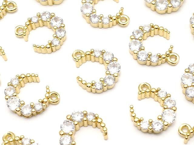 Metal Parts Crescent Moon Charm 12x10mm Gold Color (with CZ) 2pcs