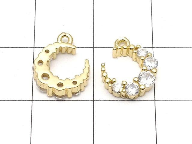 Metal Parts Crescent Moon Charm 12x10mm Gold Color (with CZ) 2pcs