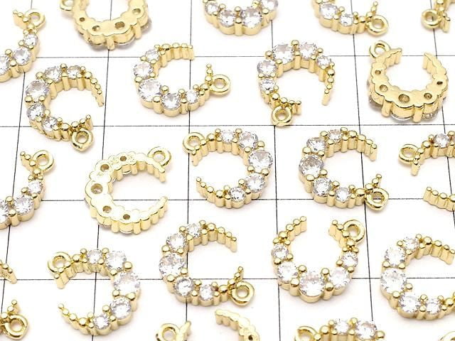 Metal Parts Crescent Moon Charm 12x10mm Gold Color (with CZ) 2pcs