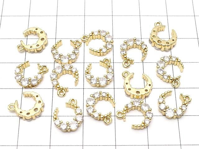 Metal Parts Crescent Moon Charm 12x10mm Gold Color (with CZ) 2pcs