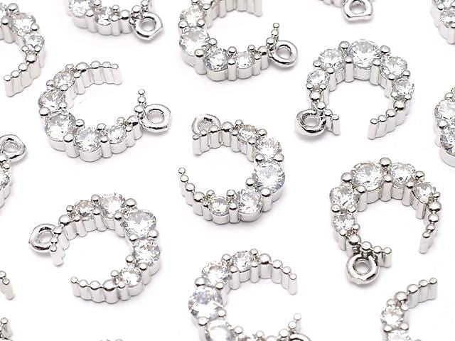 Metal Parts Crescent Moon Charm 12x10mm Silver Color (with CZ) 2pcs