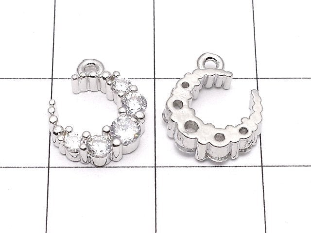 Metal parts Crescent charm with CZ Silver color 2pcs