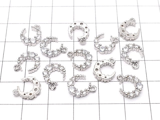 Metal parts Crescent charm with CZ Silver color 2pcs