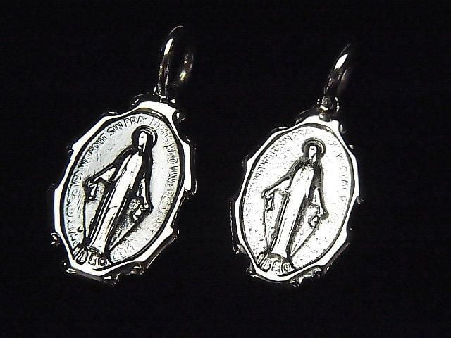 Silver 925 Miraculous Medal Motif Charm, 23x15mm, 1pc