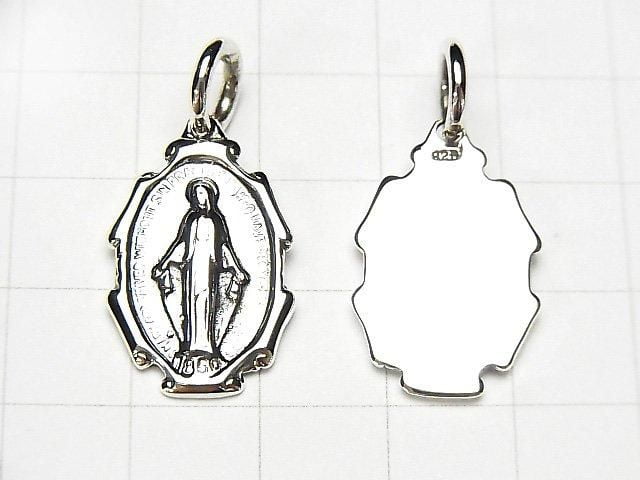 Silver 925 Miraculous Medal Motif Charm, 23x15mm, 1pc