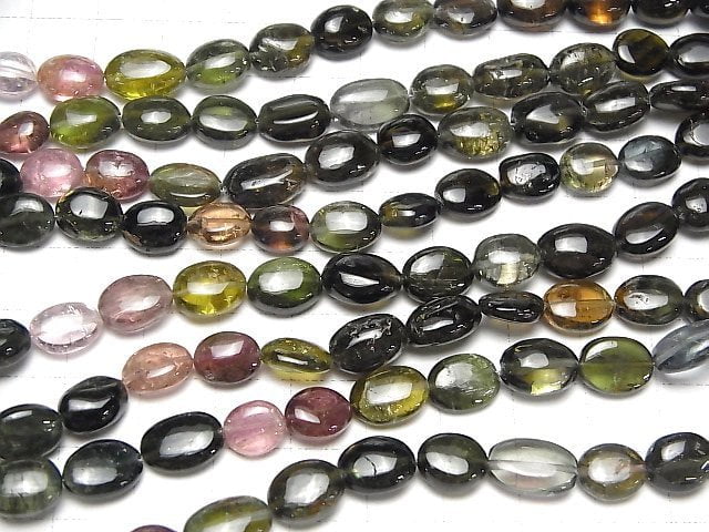 [Video] High Quality Tourmaline AAA- Oval half or 1strand beads (aprx.15inch / 38cm)