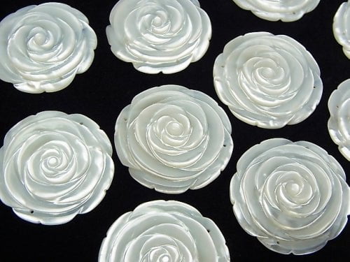 [Video] 1pc $5.79 White Shell (Silver-lip Oyster) AAA Rose 30mm, 40mm 2 holes 1pc