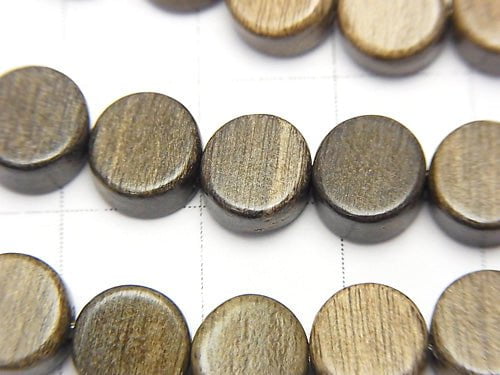 Gray Wood Coin 8x8x5mm 1strand beads (aprx.15inch/38cm)