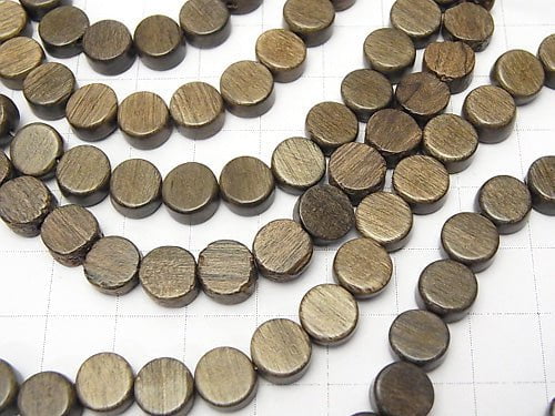 Gray Wood Coin 8x8x5mm 1strand beads (aprx.15inch/38cm)