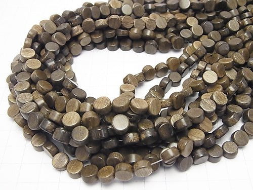 Gray Wood Coin 8x8x5mm 1strand beads (aprx.15inch/38cm)