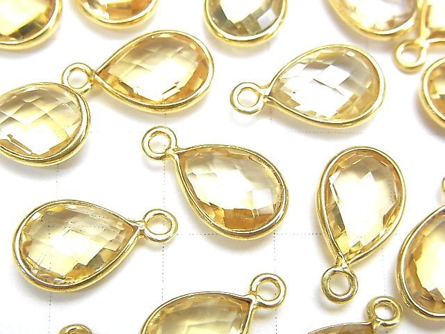 [Video]High Quality Citrine AAA Bezel Setting Faceted Pear Shape 11x8mm 18KGP 3pcs