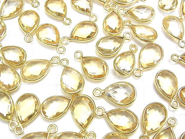 [Video]High Quality Citrine AAA Bezel Setting Faceted Pear Shape 11x8mm 18KGP 3pcs