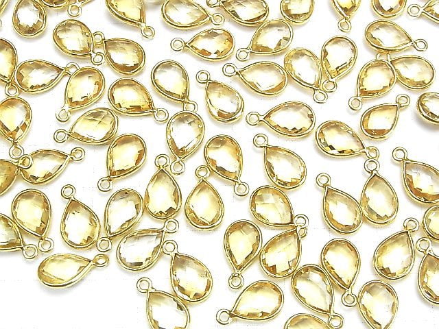 [Video]High Quality Citrine AAA Bezel Setting Faceted Pear Shape 11x8mm 18KGP 3pcs