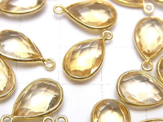 [Video]High Quality Citrine AAA Bezel Setting Faceted Pear Shape 13x9mm 18KGP 2pcs