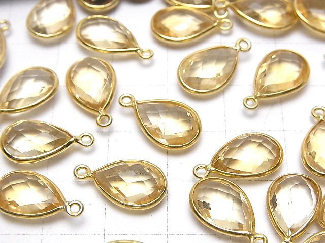 [Video]High Quality Citrine AAA Bezel Setting Faceted Pear Shape 13x9mm 18KGP 2pcs