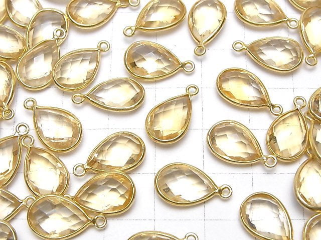 [Video]High Quality Citrine AAA Bezel Setting Faceted Pear Shape 13x9mm 18KGP 2pcs