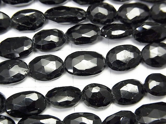 [Video]High Quality Black Tourmaline AA++ Faceted Oval 1strand beads (aprx.13inch/33cm)