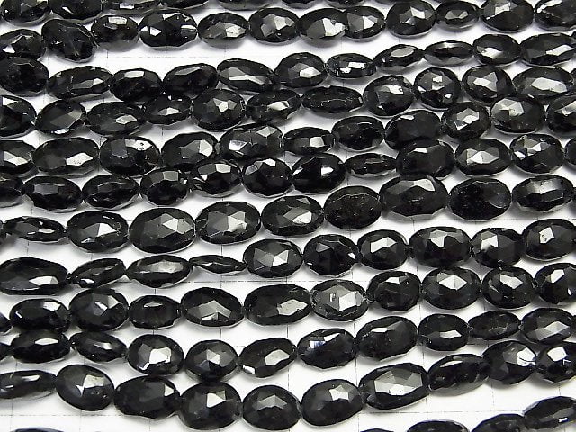 [Video]High Quality Black Tourmaline AA++ Faceted Oval 1strand beads (aprx.13inch/33cm)