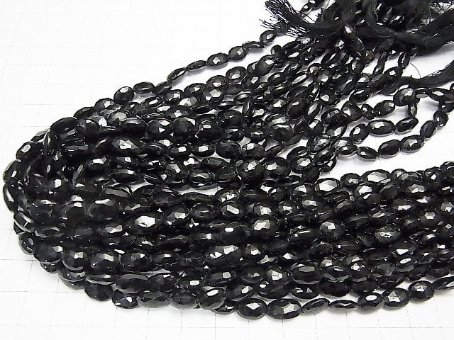 [Video]High Quality Black Tourmaline AA++ Faceted Oval 1strand beads (aprx.13inch/33cm)