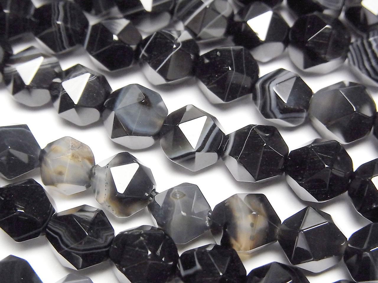 條紋瑪瑙 20刻面圓珠 8mm 1串 (約15英吋/36公分)