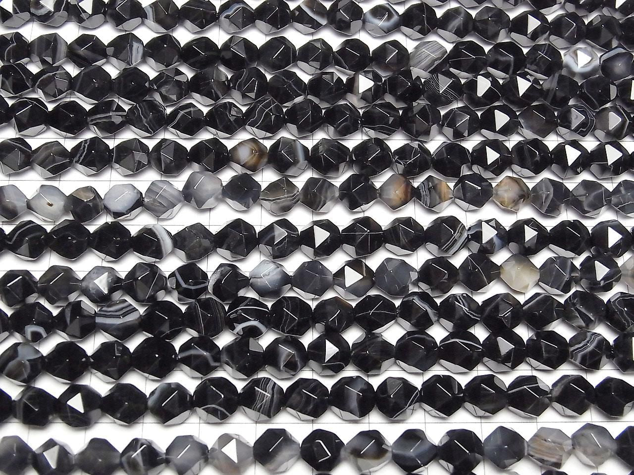 Onyx Rayé Rond à 20 Facettes 8mm, un fil (environ 15 pouces/36 cm)