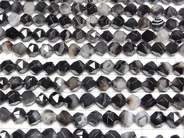 [Video] Striped Onyx 20-Faceted Round 8mm 1-strand beads (approx. 15 inches/36 cm)