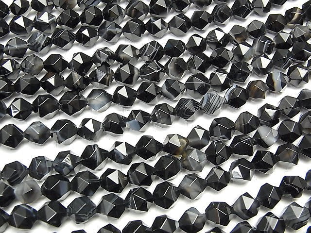 [Video] Stripe Onyx 24 Faceted Round 8 mm 1strand beads (aprx.15 inch / 36 cm)