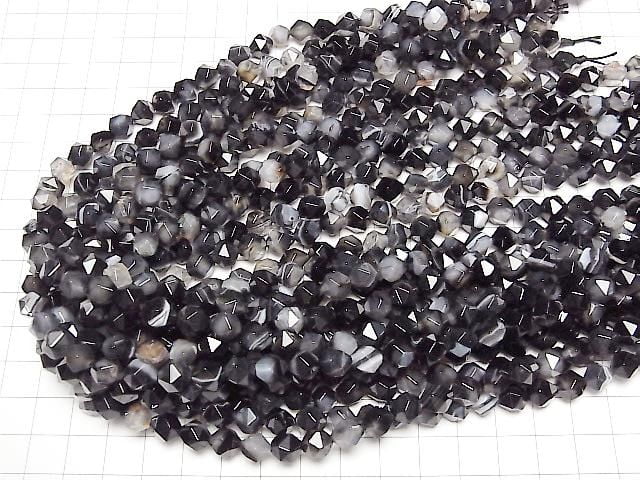 [Video] Striped Onyx 20-Faceted Round 8mm 1-strand beads (approx. 15 inches/36 cm)