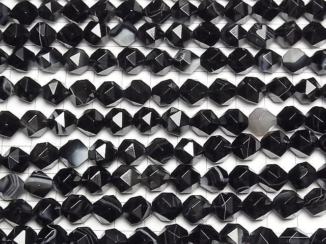 Onyx rayé, rond à 20 facettes, 10 mm, 1 fil de perles (environ 36 cm/15 pouces)