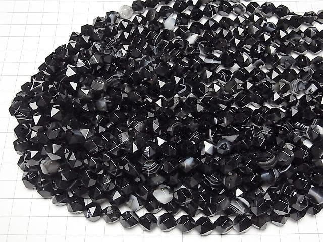 Onyx rayé, rond à 20 facettes, 10 mm, 1 fil de perles (environ 36 cm/15 pouces)